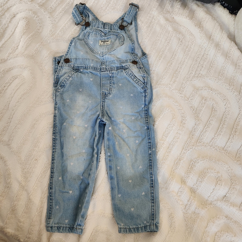 OshKosh B'gosh Toddler Girls Light Blue Jean Heart Bib Overalls 2t